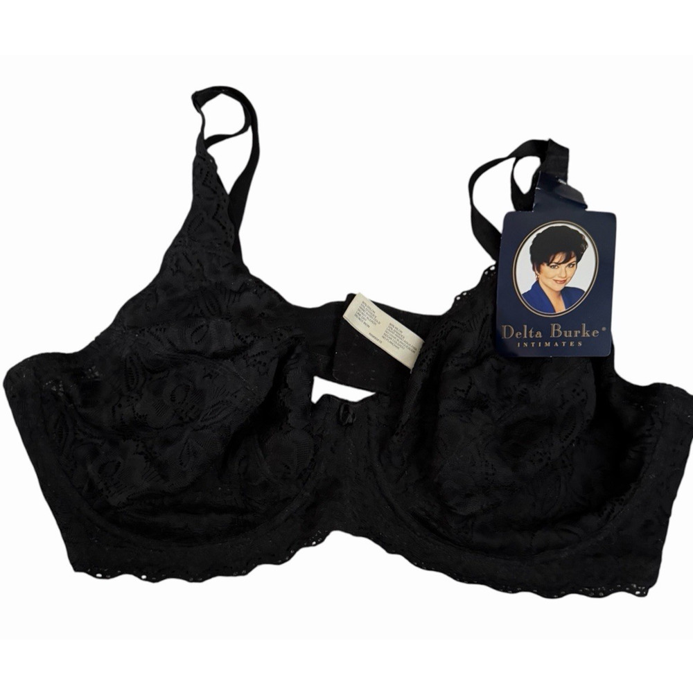 Delta Burke Bra 38DD Black Lace Mesh Underwire Full Coverage NWT